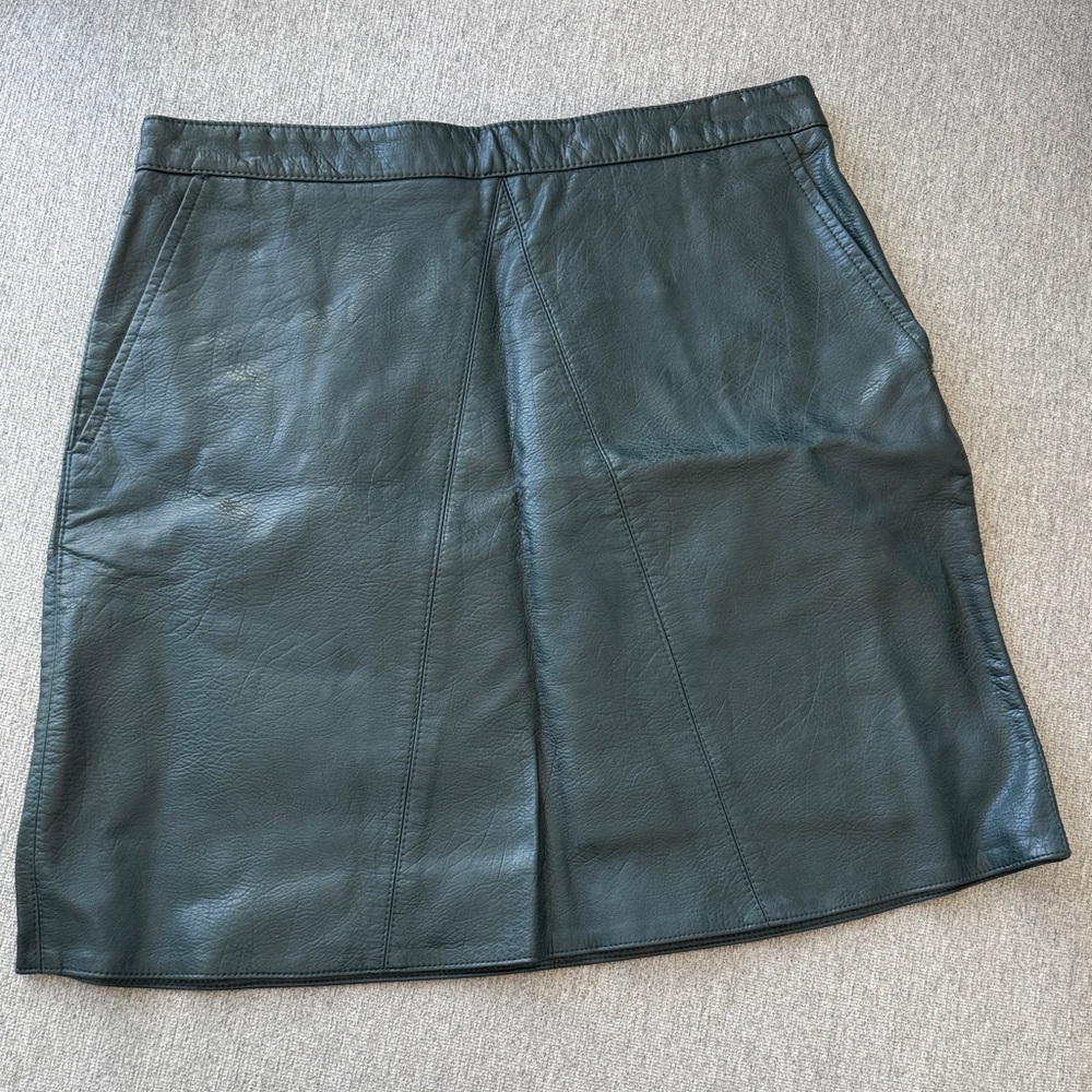 Zara Dark Green Leather A-Line Skirt